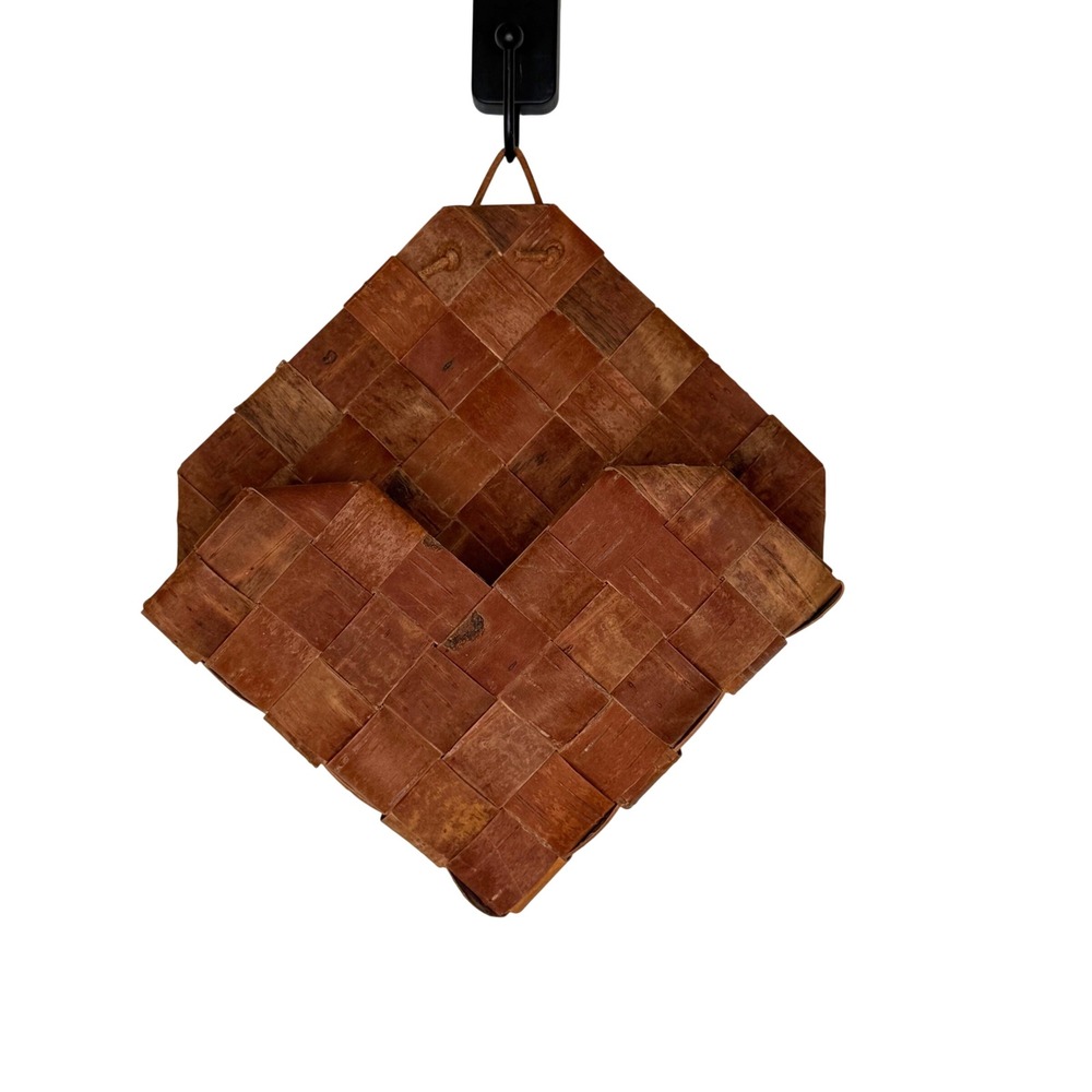 Scandinavian Woven Birch Bark Wall Basket Napkin Holder Cottagecore Cabin Rustic
